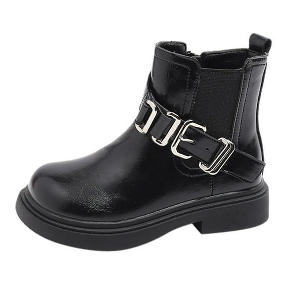 XXWXYD Girl Toddler Boots Girls Spring Autumn Winter Short Boots Fashion Side Zipper Plus Velvet Warm Boots Children's Leather Boots Girls Soft Bottom Boots(4.5-5 Years,Black)