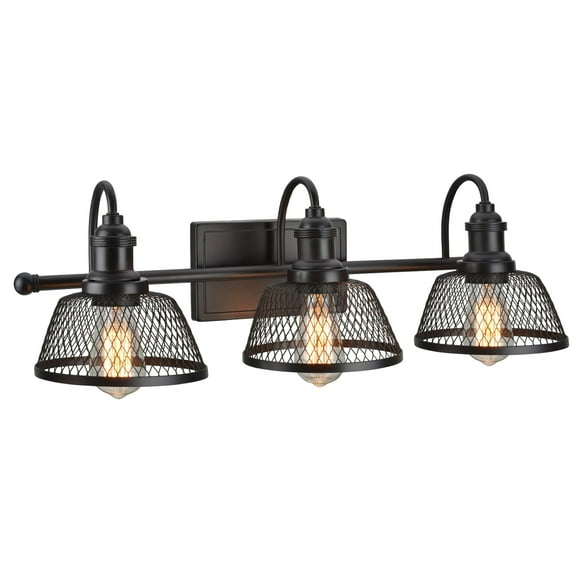 Aspen Creative 62095, Three-Light Metal Bathroom Vanity Wall Light Fixture, 25" Wide, Transitional Design in Bronze with Metal Mesh Shade