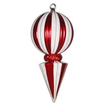 Vickerman 12" Red and White Striped Shiny Ball Finial Ornament with Glitter Accents