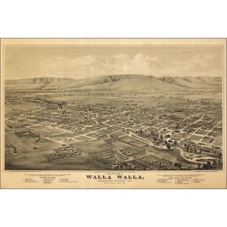 24"x36" Gallery Poster, Bird's eye view map of Walla Walla, Washington Territory 1876