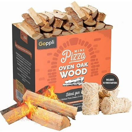 Kiln Dried Pizza Oven Wood 5-6 Inch Oak Logs – 12-14 lbs Mini Split Firewood with 10 Natural Fire Starters – Cooking Wood for BBQ, Grilling, Smoking, and Outdoor Pizza Ovens