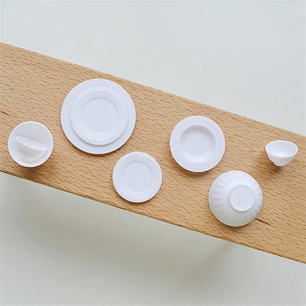 8x Miniatura Accesorios de Cocina 1/6 Plato Tazón Cumpleaños Decoración DIY Adultos Juego de Cocina Comida Blanco Yotijar plato de cocina de casa de muñecas