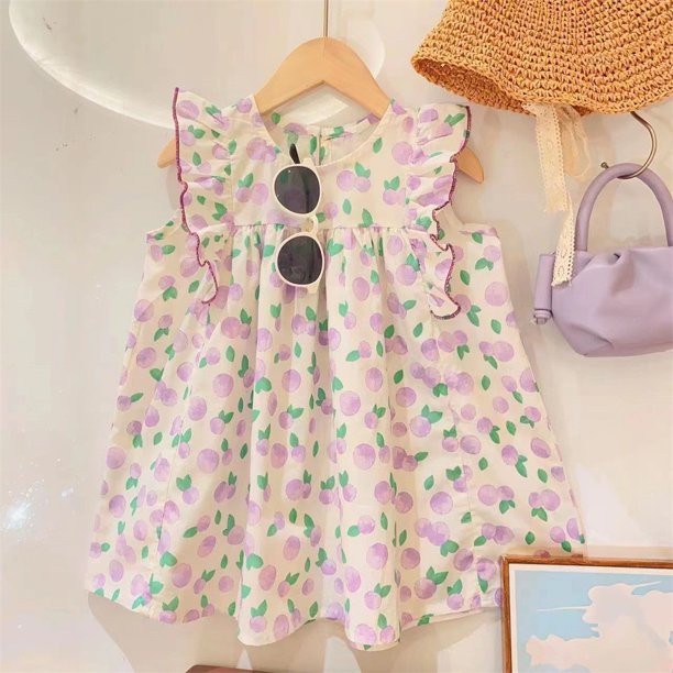 Vestido de verano para niñas, dulce lazo, mangas voladoras, estilo moderno, falda de viaje