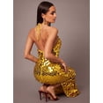 thumbnail image 3 of Gold Sequined Halter Neck Backless Maxi Cocktail Dress For Women, 3 of 7