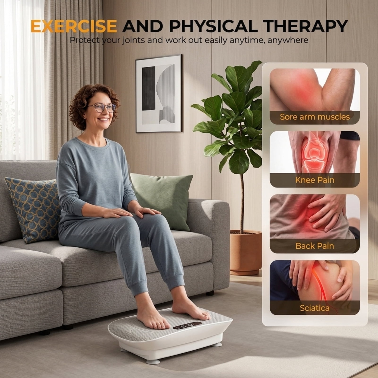 Fenbeli White Vibration Plate Exercise Machine, Whole Body Vibration Platform with Bluetooth, Remote Control, 2 Yoga Straps, 5 Resistance Bands, 450 lb Capacity