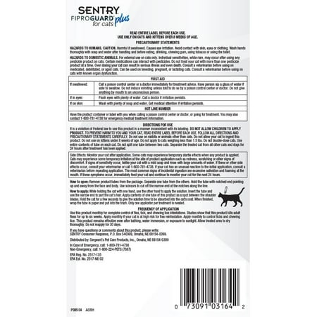 Sentry FiproGuard Plus Flea and Tick Treatment for Cats, 3 Monthly Treatments