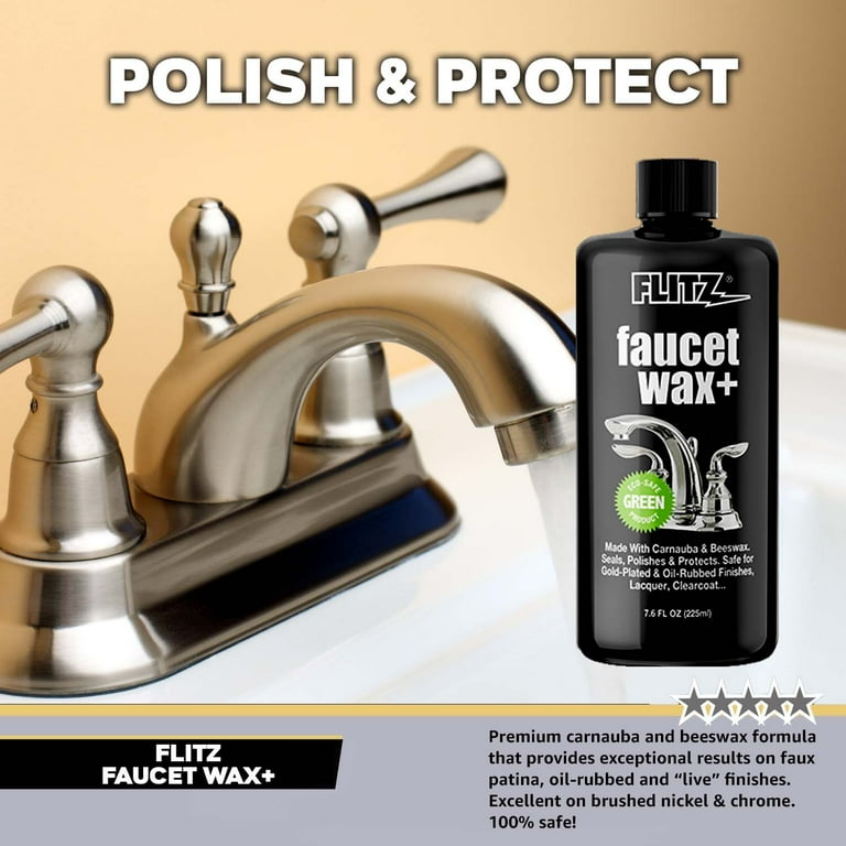 Flitz Faucet Wax, Hard Water Stain Remover, Stainless Steel Cleaner and Polish Sealant, 3.4 oz