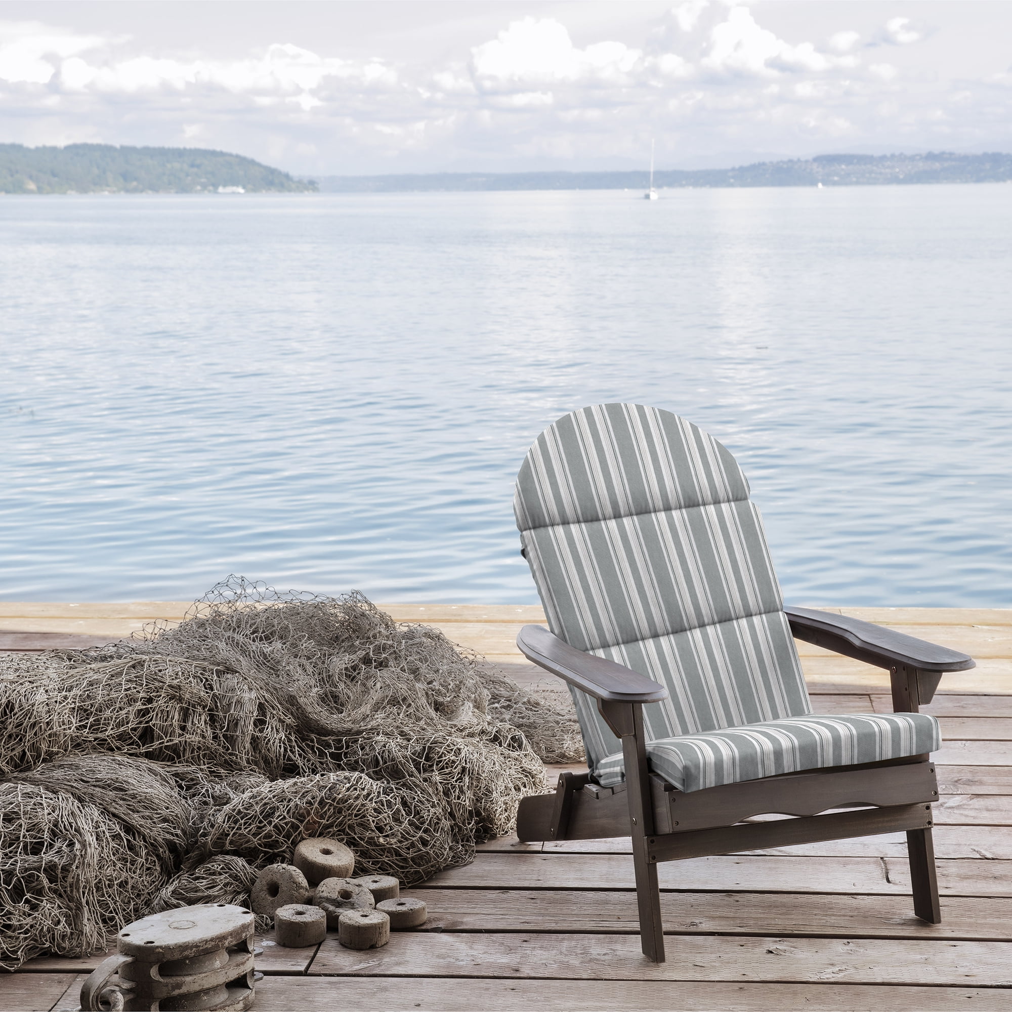 ARDEN Oceantex Outdoor Rocking Chair or Adirondack Cushion, 21.5 x 19, Water Repellent, Fade Resistant 19 x 21.5, Pebble Grey Stripe
