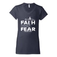 thumbnail image 2 of Wild Bobby, Faith Over Fear Psalm 118:6 White, Inspirational/Christian, Women Standard V-Neck Tee, Navy, Medium, 2 of 3