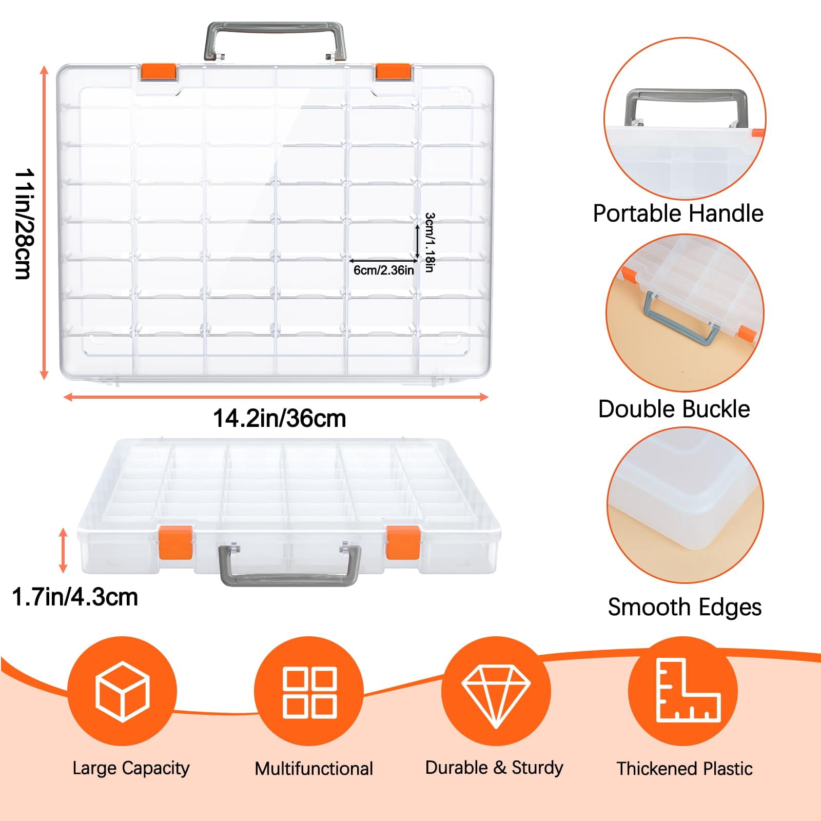 2 Pack 48 Grids Large Plastic Organizer Box With Adjustable Dividers  Beads Storage Containers Compartment Tackle Case For Crafts Hobby Small Parts Fishing Seeds (transparent)