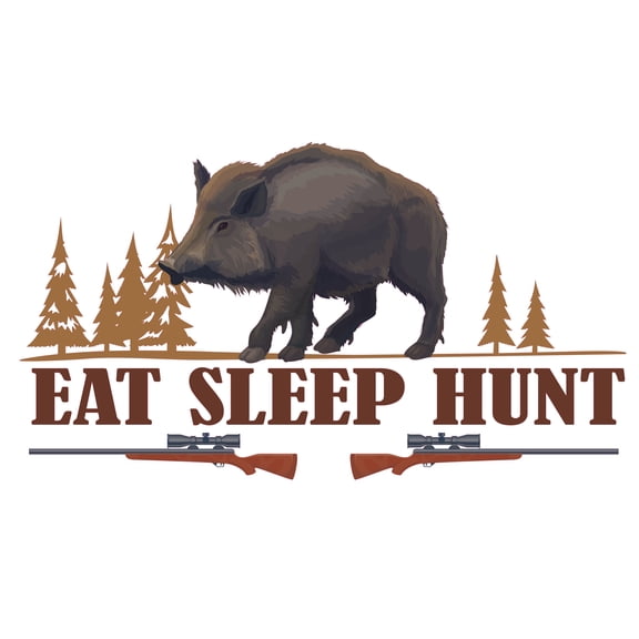Vinyl Adhesive Eat Sleep Hunt Quotes Pine Trees Wild Boar Hunting Decor Design Home Art Wall Decal | 18" x 30" Removable Bedroom Living Room Wild Pig Guns Multi-colored Wall Decoration Sticker