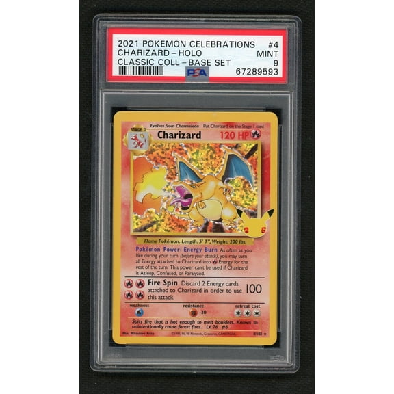 Collectible 2021 Pokemon Sword and Shield Celebrations Classic Collection Base Set Holo Charizard #4 PSA 9