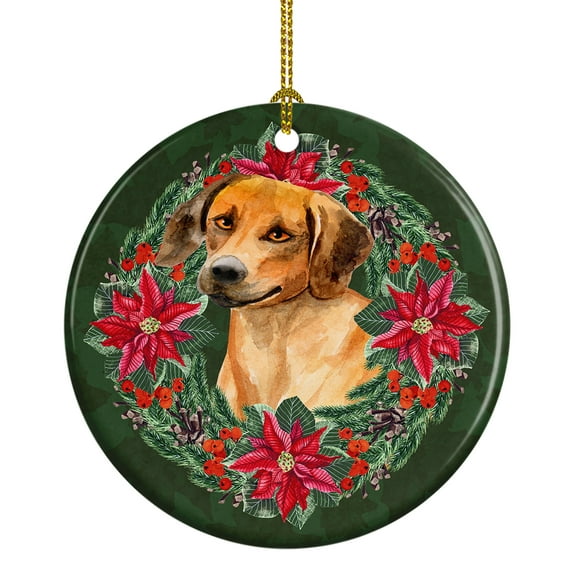 Rhodesian Ridgeback Poinsetta Wreath Ceramic Ornament 2.8 in x 2.8 in