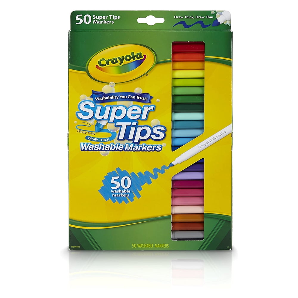 CRAYOLA SUPER TIPS WASHABLE MARKERS FELT TIP // 24 PACK // COLOUR THICK & THIN! 