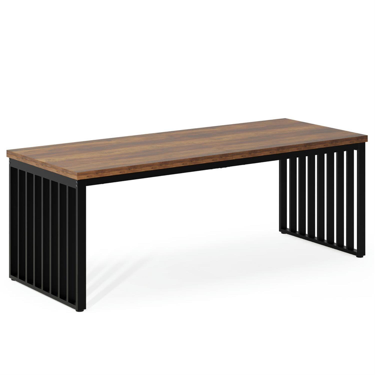 Demi Bonn 78" Two Person Executive Computer Desk with Metal Frame, Modern Duty Study Writing Gaming Table for Home Office, Brown