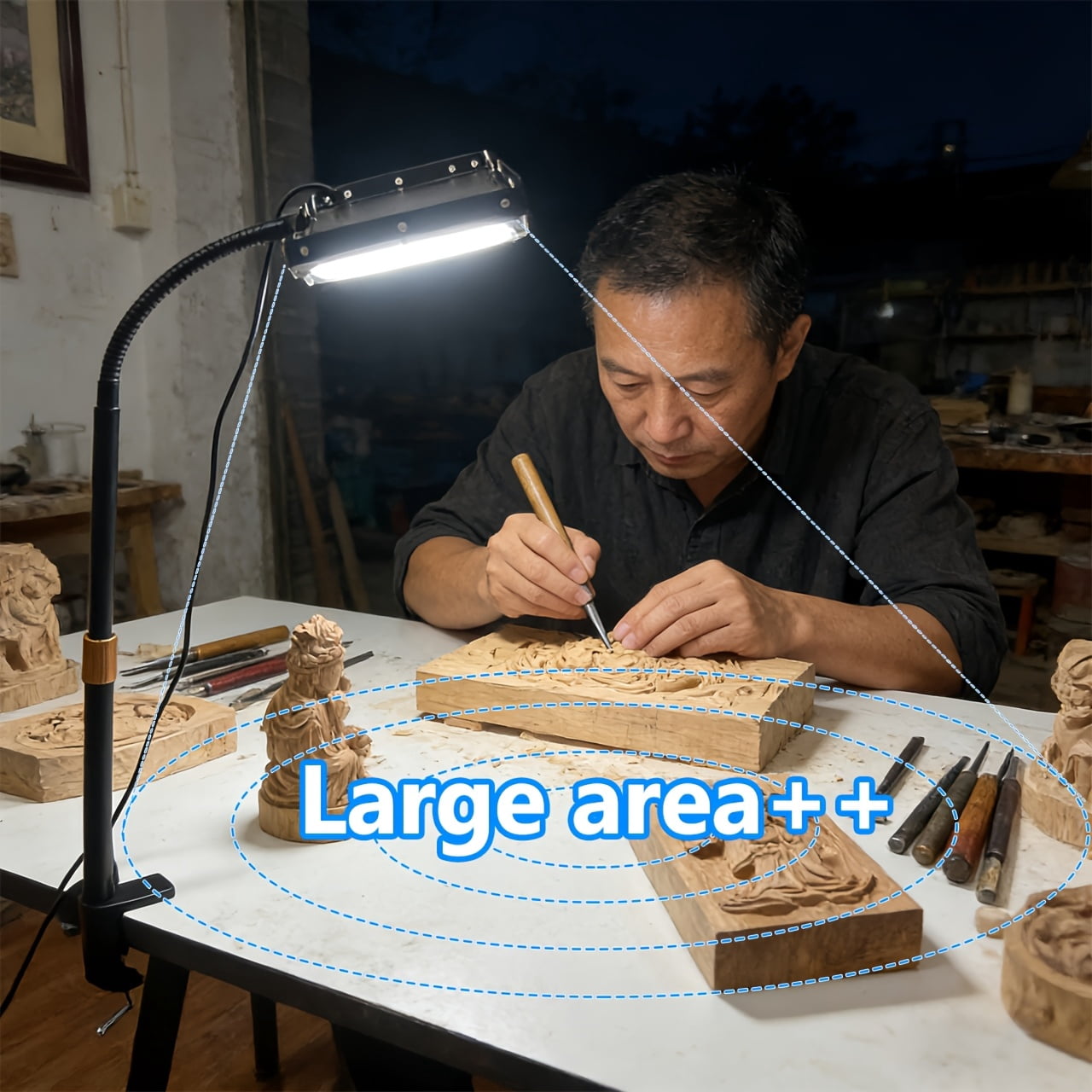 Clamp-Style USB LED Workbench Lamp, 144/96 White Light Beads, 6000K Daylight White, Adjustable Height & Angle, USB Plug with Switch, 59.06inch Power Cord, Plug-and-Play for Office Workshop Lighting