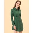 thumbnail image 2 of Vestido camisero con cuello abotonado y cinturón con mangas enrolladas para mujer Verde S, 2 of 5