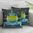 thumbnail image 3 of Creowell Outer Space Throw Pillow Cushion Cover, Alien with Circle Saucer in Star Cluster Elliptical Journey Cartoon Print, Decorative Square Accent Pillow Case White, 3 of 5