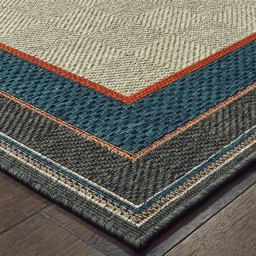 Oriental Weavers Latitude Indoor/Outdoor Rug - 8021L - 9'10" x 12'10" - in Grey/ Teal - Eclectic Global Style, Water, Stain and Fade Resistant, Hose Clean, Patio, Outdoor Living Area Rug