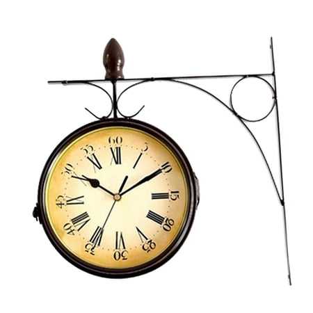 WLPZXP Vintage Wall Clock Double-sided Station Clock Retro Style Radio Controlled Clock