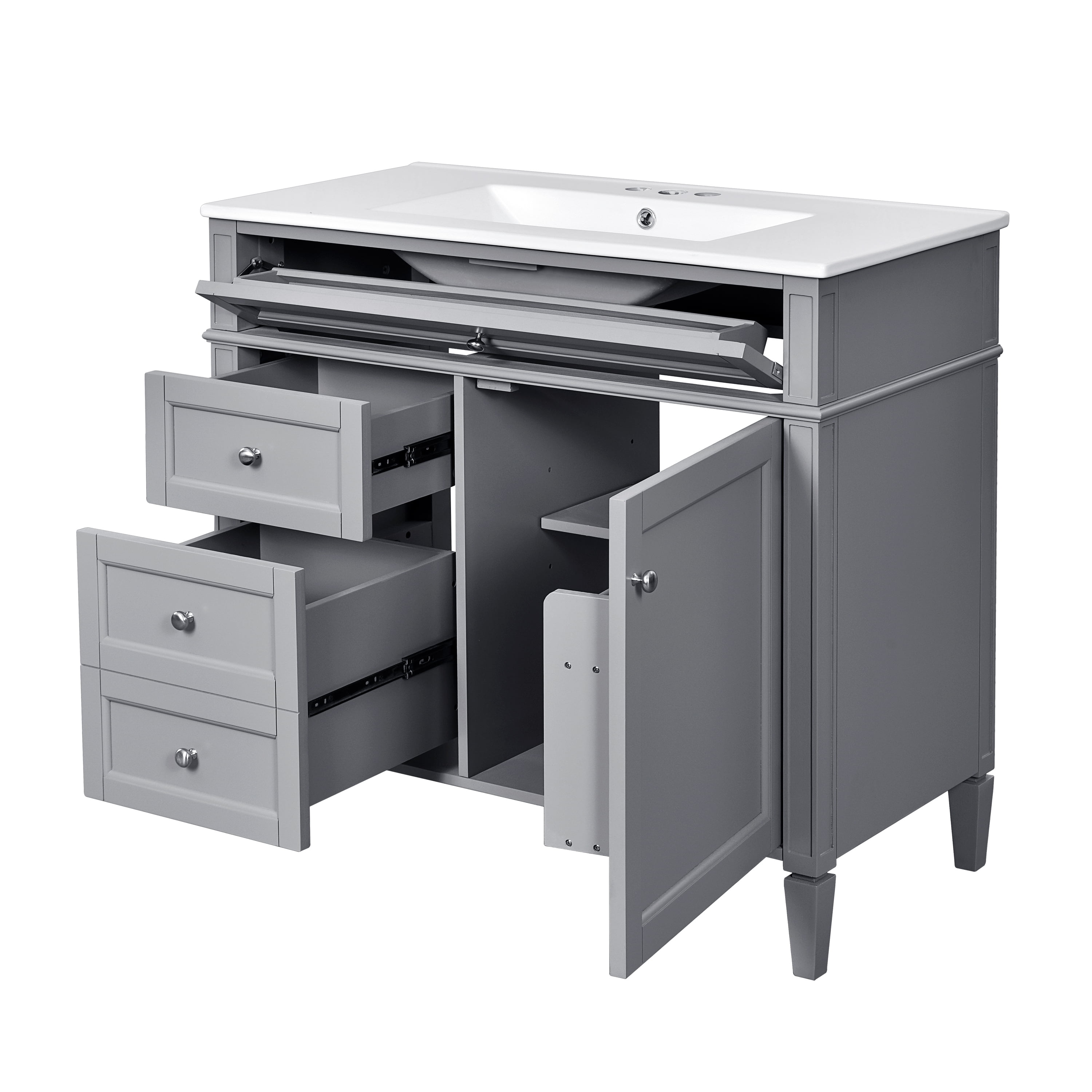 EUROCO 36'' Bathroom Vanity with Sink, Modern Bathroom Storage Cabinet with 2 Drawers and a Tip-out Drawer, Freestanding Bathroom Dresser, Gray