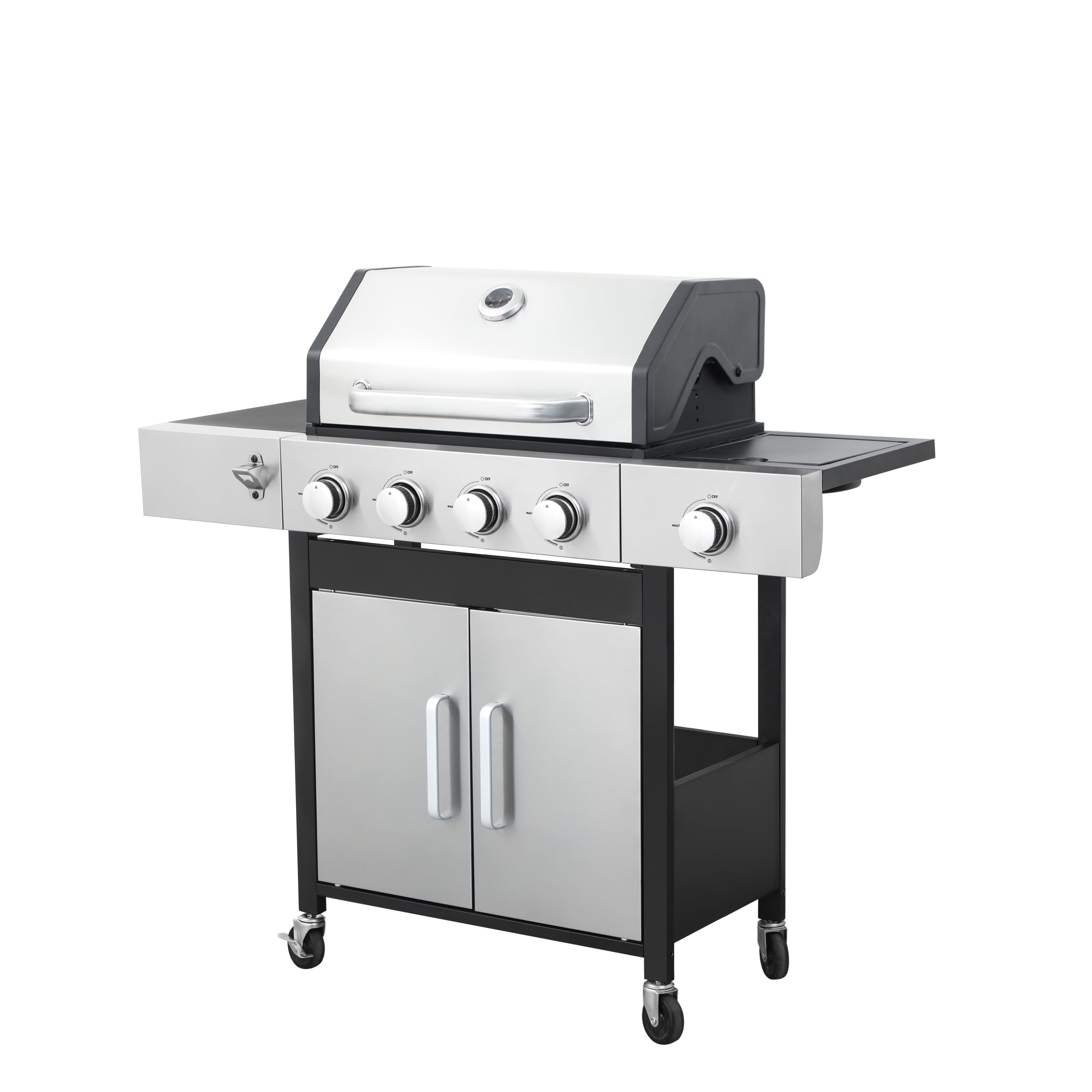 4-Burner Propane Gas BBQ Grill with Side Burner, 46,790 BTU Output, Enameled Cast Iron Cooking Grids & Stainless Steel Warming Rack, Outdoor Barbecue Grill for Backyard, Patio, and Camping