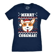 Womens Merry Corgmas Corgi Dog Mom Ugly Christmas Sweater Gift T shirt Funny (Navy) - XXL