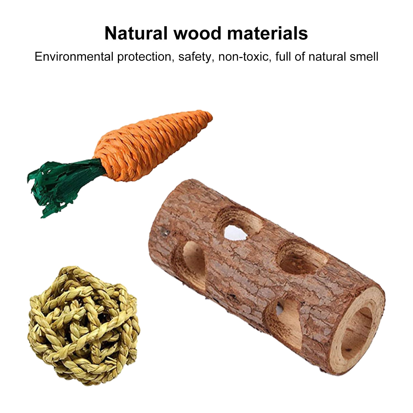 DOPI 6Pcs/Set Molar Supplies Set Eye-catching Orange Carrot Design Wood Straw Ball Hamster Chew Toy for Squirrels