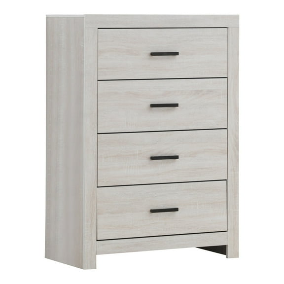 Benjara Chest with 5 Drawers and Metal Bar Pulls, White