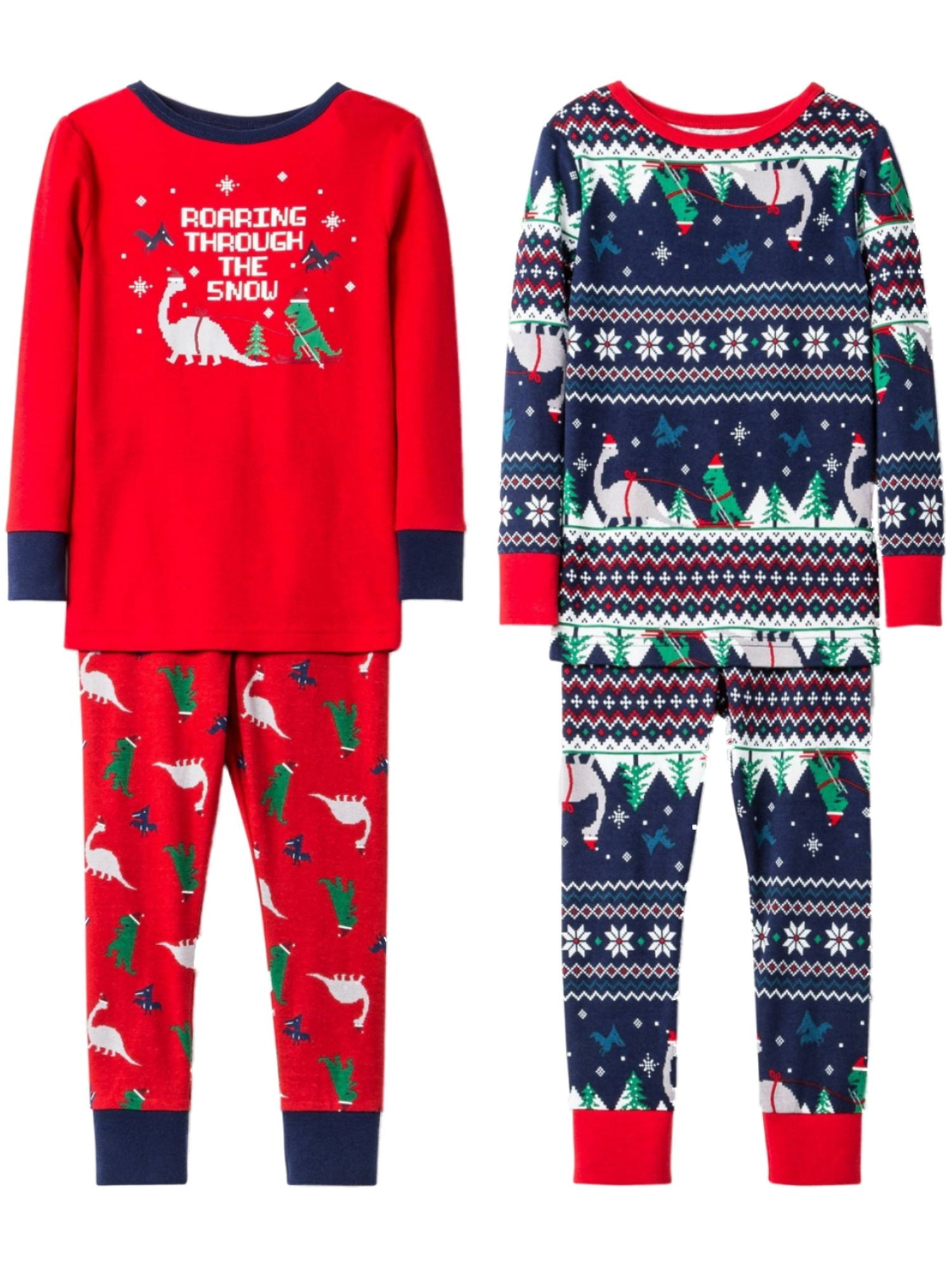 Little Boys Girls Christmas Pajamas Dinosaurs Cars Trees Pjs Kids Gift Set