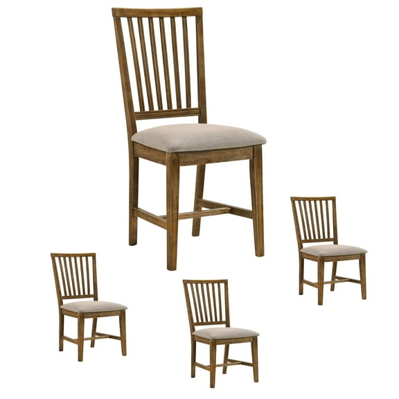 Set of 4 Linen & Weathered Finish Side Chair, Upholstered Dining Chairs, Dining Room Chairs, Kitchen Chairs, Wooden Side Chair for Kitchen Dinning Room Restaurant (Oak)