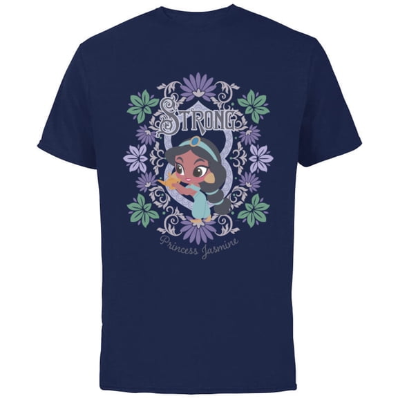 Disney Princess Jasmine Kawaii Chibi - Short Sleeve Cotton T-Shirt for Adults - Customized-Navy