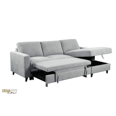 Urban Cali Giancarlo Sleeper Sectional Sofa Bed With Storage In Knit Grey Canada Urban Cali Giancarlo Sleeper Sectional, Queen Sofa Bed Sectional Canada