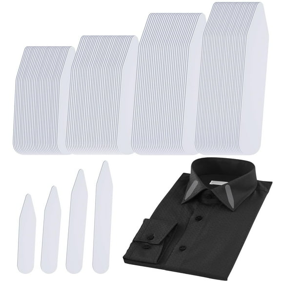 120Pcs Collar Stays for Men's Dress Shirts, 4 Assorted Sizes Plastic Collar Stays Dress Shirt Collar Inserts for Any Shirt with Collar, Clear