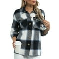 thumbnail image 4 of Gureui Women's Spring Fall Long Sleeve Button-up Coat, Solid Color/Plaid Print Lapel Neck Tops, 4 of 8