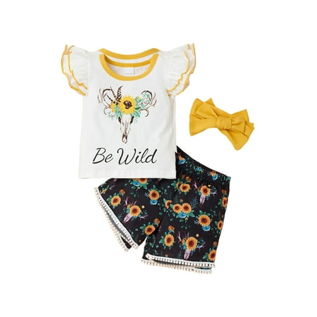 

uukiA Infant Baby Girls 0-18 Months Set Floral Print Blouse Shorts Set 3 Piece Set Outfit