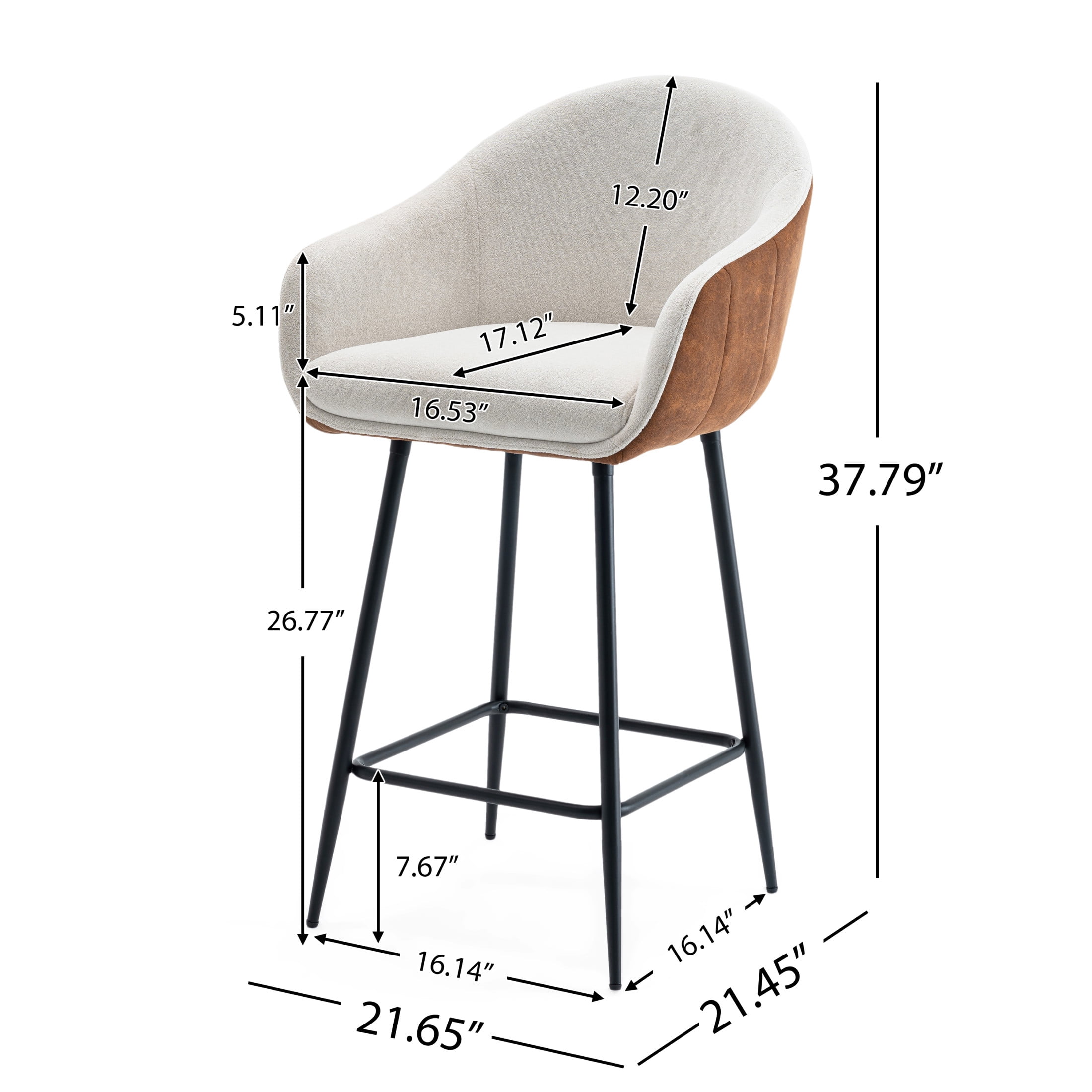 Horatia Mid-Century Modern 26.5'' Counter Height Bar Stools, Upholstered Barstools with Metal Legs, Beige+Brown, Set of 2