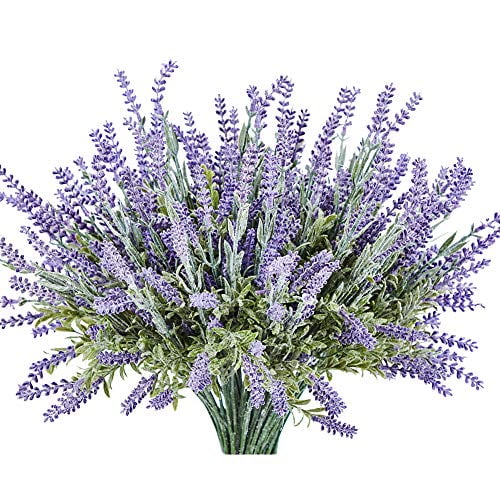 KLEMOO Artificial Lavender Flowers Plant 8 Piece Bundle for Wedding