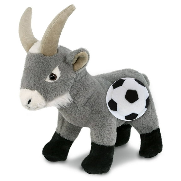 DolliBu Grey Goat Stuffed Animal with Soccer Ball Plush - Soft and Huggable Goat, Adorable Playtime Plush Toy, Cute Farm Life Gift, Super Soft Stuffed Doll Animal Toy for Kids, Adults - 12 Inches