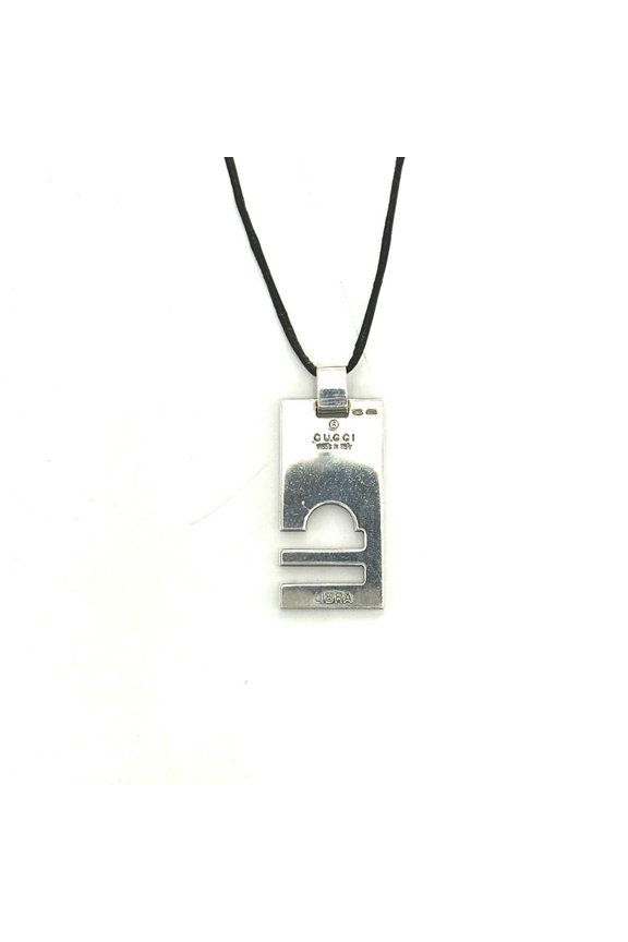 Pre-Owned GUCCI Libra Zodiac Sign Plate Choker Necklace, SV925, Women's Silver