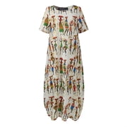 ZANZEA Women Casual Vintage Round Neck Print Loose Long Dress