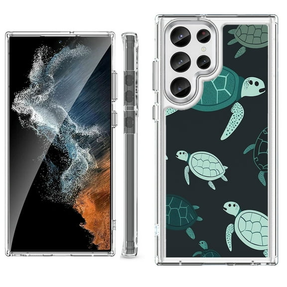 Shockproof Bumper Phone Case for Samsung Galaxy S23 Ultra 5G, by OneToughShield ® - Sea Turtle Mix