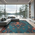 thumbnail image 2 of ODIKA 8'x10' Washable Area Rug Retro Vintage Nautical Border Wave Creature Motif Circle Octopus Refined for King Size Bedroom Under Bed, Master Suite, Non-Shedding, Easy Care, 2 of 7