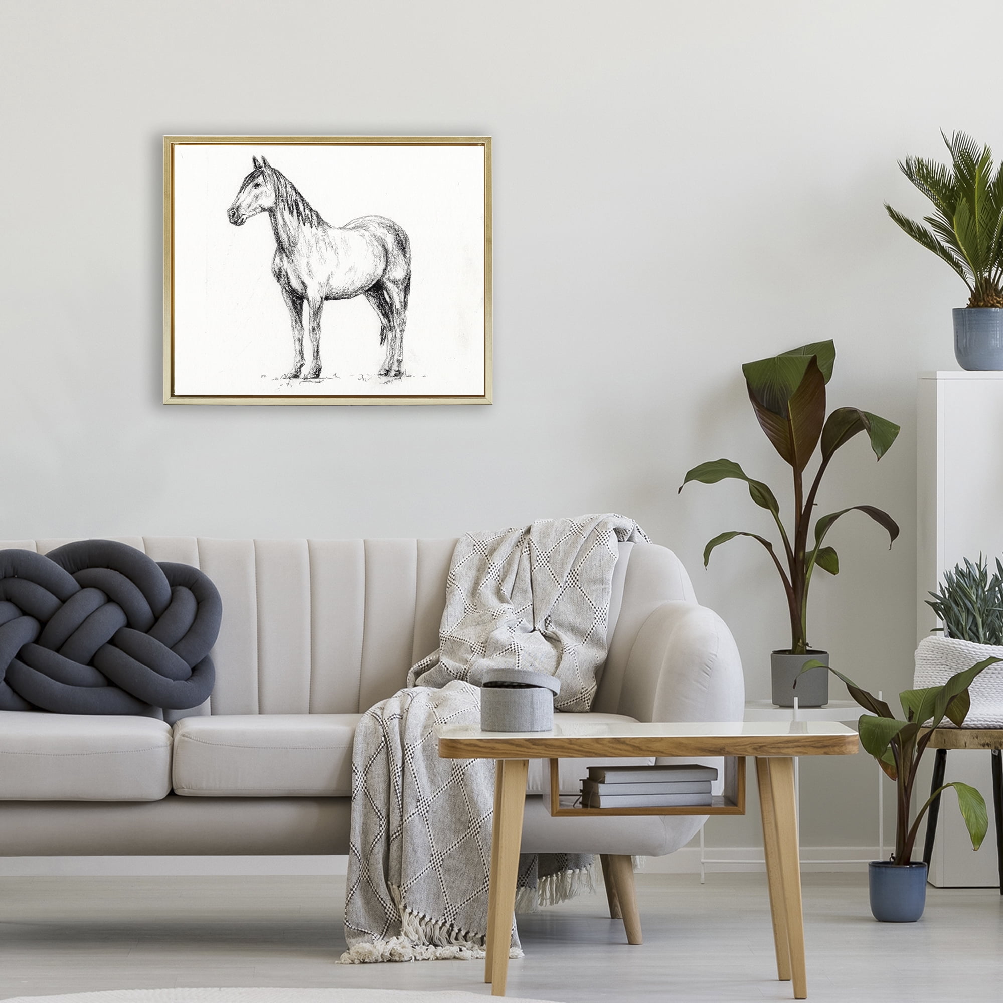 Stupell Industries Horse In Charcoal Gold Framed Floater Canvas Wall Art, design by Leah Noel Art