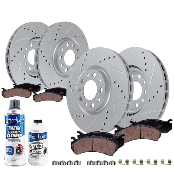 Detroit Axle - Brake Kit for Jeep 2020-2023 Gladiator, Drilled and Slotted Disc Brakes Rotors Ceramic Brake Pads 2021 2022 Replacement : 12.99" inch Front and 13.78" inch Rear Rotor