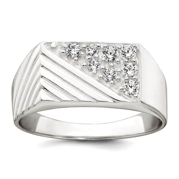2.8 To 8.45 (tapered)mm 925 Sterling Silver Polished and Grooved Cubic Zirconia Mens Ring Size 9 Ring for Men