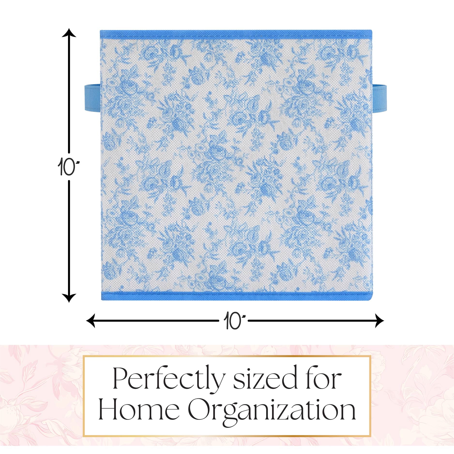 Urban Shop Petals and Pearls Collapsible Storage Cube, Toile Blue