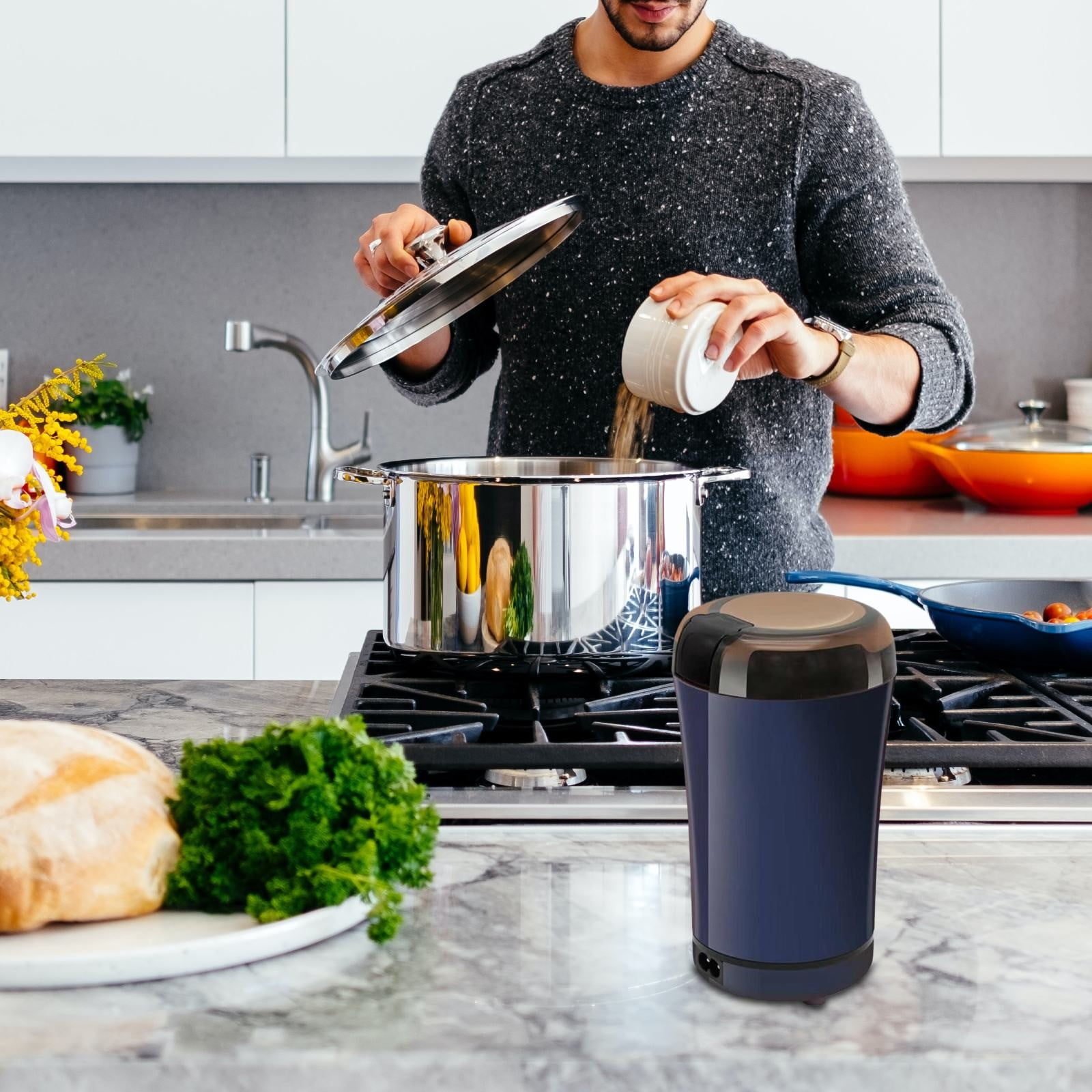 Mini Electric Coffee & Spice Grinder – White, Noiseless Push-Button, Stainless Steel Chamber, Portable for Coffee Beans, Chili, Pepper, Nuts, Tea, Perfect for Home, Office & Travel