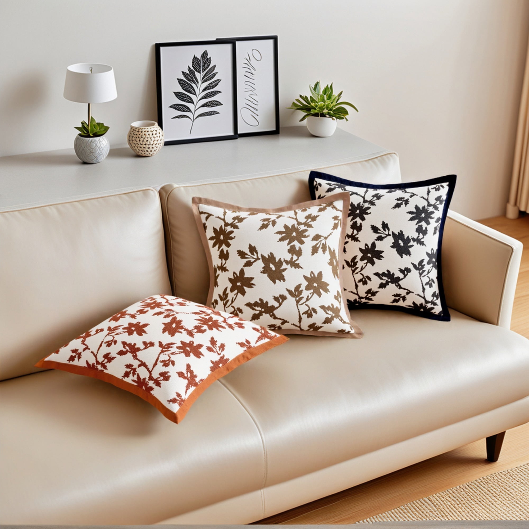 Unique Bargains Set of 2 Chenille Leaves Jacquard Throw Pillow Covers Light Brown