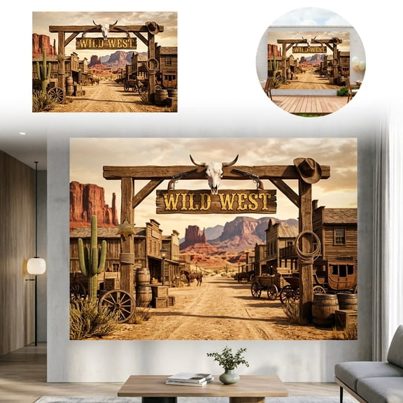 Leeye 10x6.5FT Large Background Polyester Party Photo Western Cowboy Seamless Saloon Theme Events Ranch Booth Banner 305x200cm Wild Photography Decorations